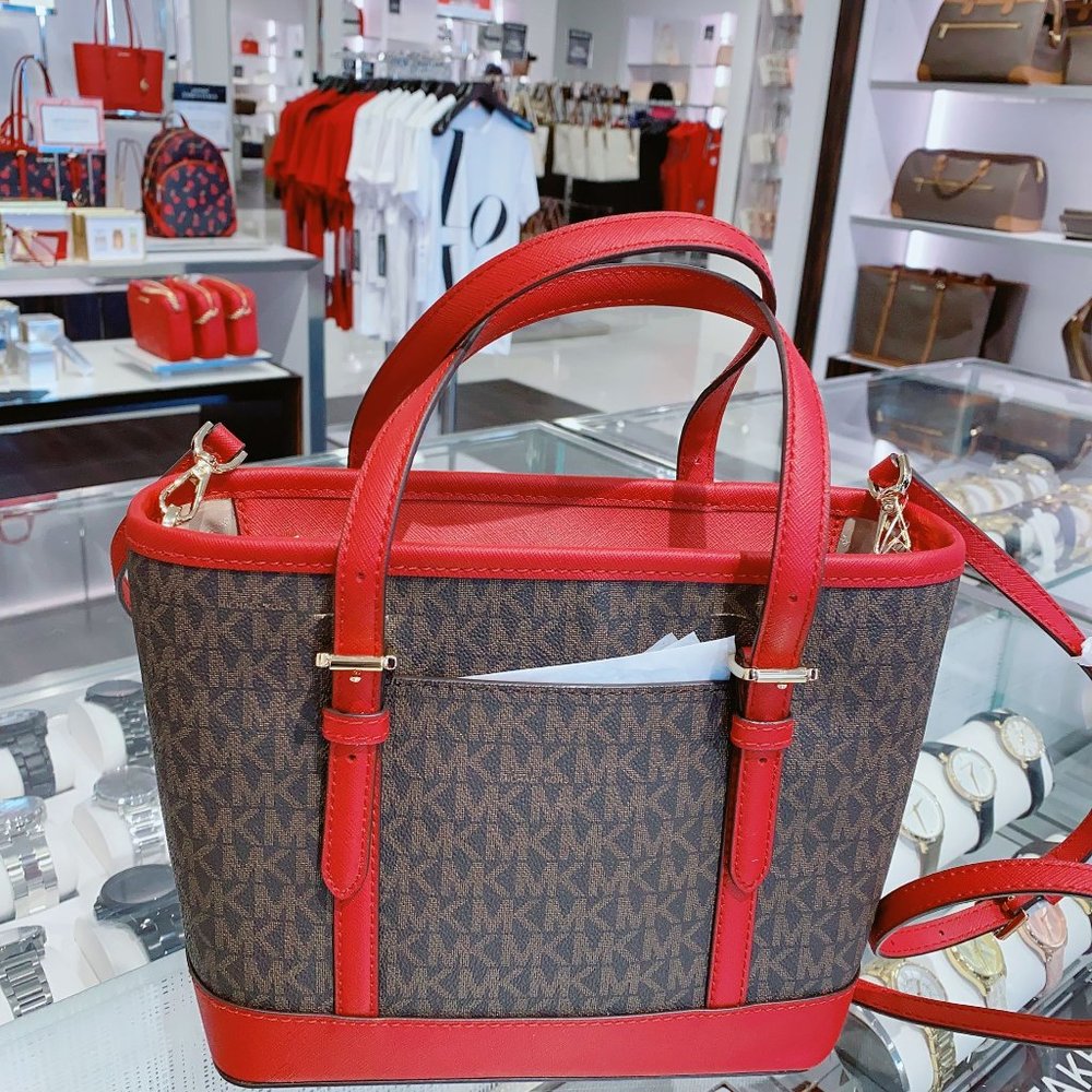 MK JST LEATHER XS TOTE SATCHEL BAG SCARLET - Picture 3 of 4